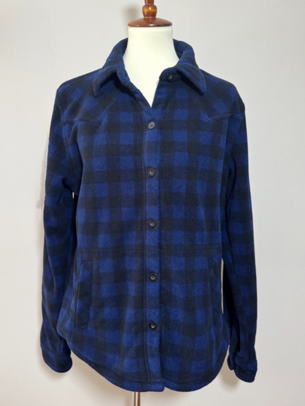 Outback Trading Company Ladies' Fleece Big Shirt Blue Buffalo Plaid Size Large